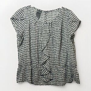 Covington Top Womens‎ Petite Large Sheer Blouse Black White Short Sleeve